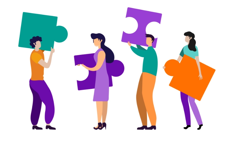 Osoby niosące puzzle